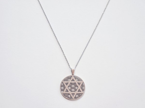 collier fleur de vie merkaba argentée acier inoxydable